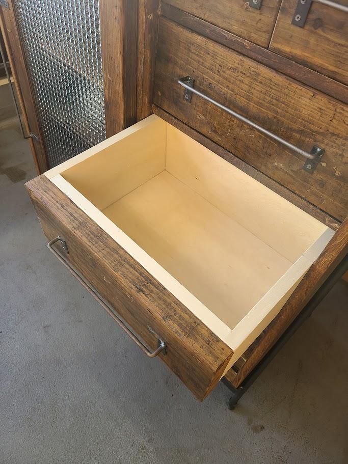 SIDE OPEN CABINET＋SHELF/ハイポジション　★古材とアイアンとレトロガラス | 6枚目