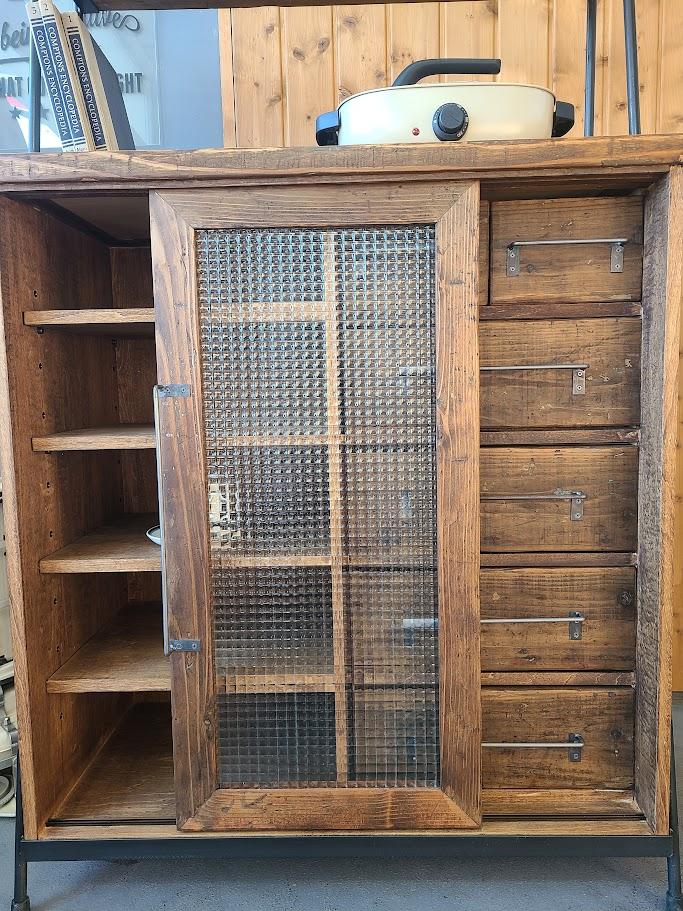 SIDE OPEN CABINET＋SHELF/ハイポジション　★古材とアイアンとレトロガラス | 7枚目