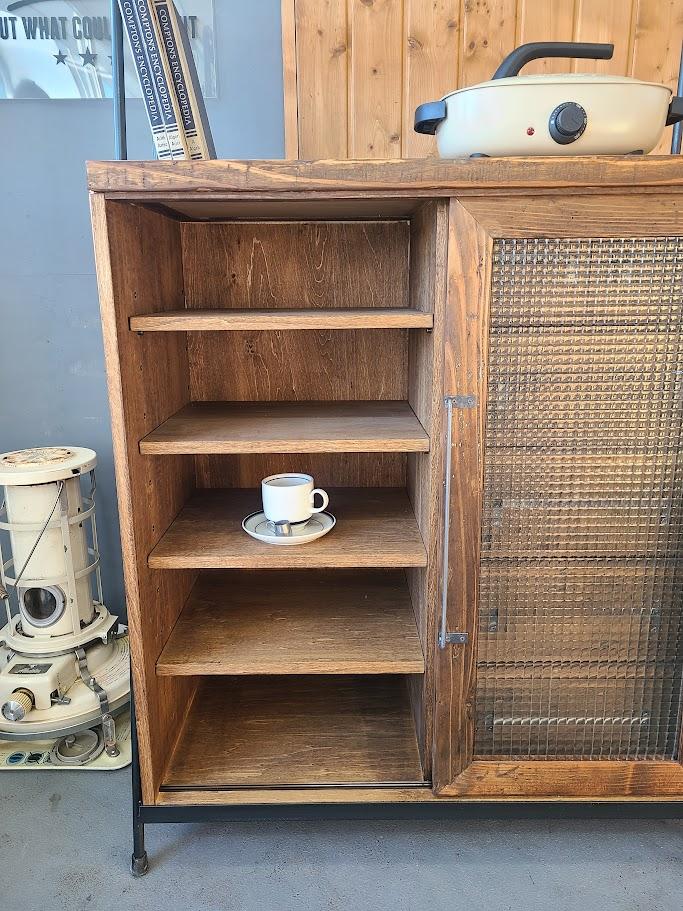 SIDE OPEN CABINET＋SHELF/ハイポジション　★古材とアイアンとレトロガラス | 8枚目